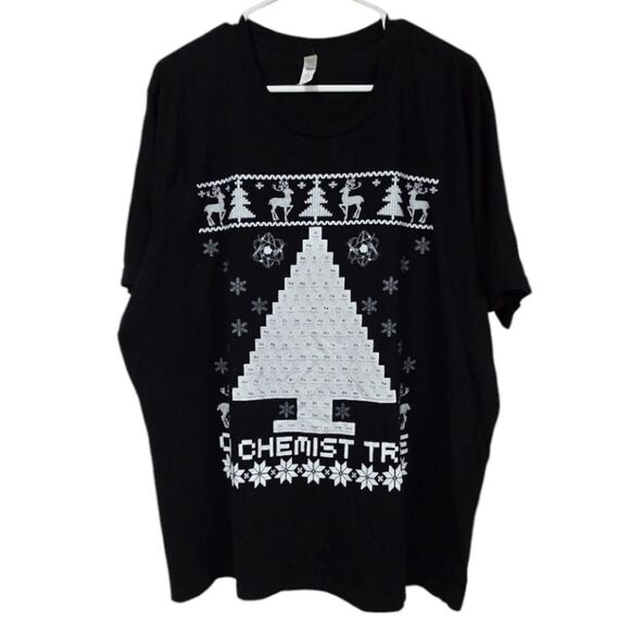 O CHEMIST TREE Science Periodic Table Christmas Tee Black Holiday Shirt Men's - Picture 9 of 10